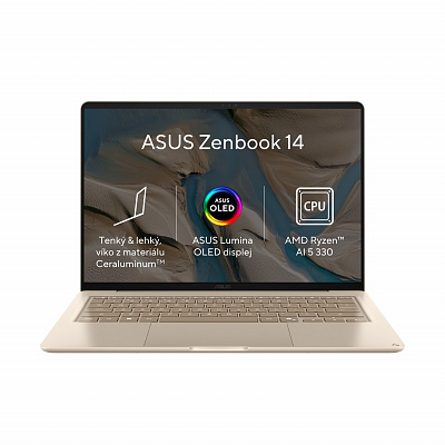 ASUS Zenbook 14/UX3480KA-OLED020W/AI5-330/14"/WUXGA/16GB/512GB/AMD int/W11H/Gold/2R