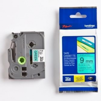 Brother TZ-721 / TZe-721, 6mm x 8m, black text / green tape, original tape
