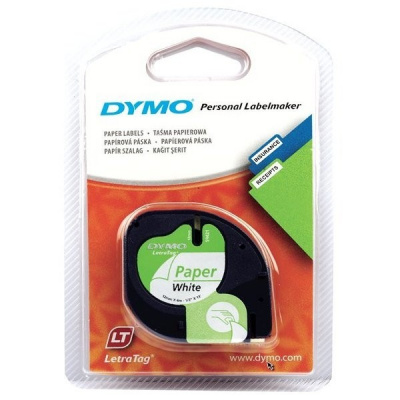 Dymo LetraTag 59421, S0721500, 12mm x 4m black text / white tape, original tape