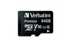 VERBATIM MicroSDXC Card 64GB Premium, U1 + Adapter