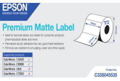 Epson C33S045535 Premium Matte, for ColorWorks, 76x127mm, 265pcs, white self-adhesive labels