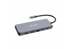 VERBATIM Hub USB-C Pro Multiport 14 Port, 5x USB-A, 2x USB-C, 2x HDMI, 1xVGA, RJ45, 3.5mm Jack audio, microSD/SD, šedá