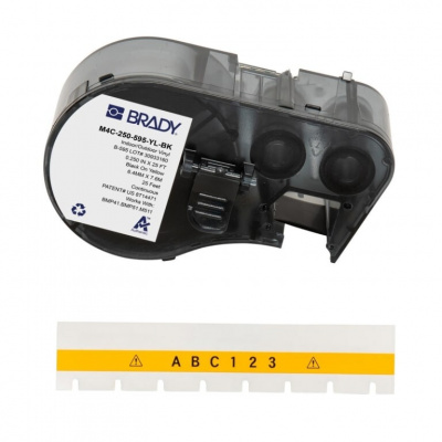 Brady M4C-250-595-YL-BK / 170950, 6.35 mm x 7.62 m, Vinyl, black text / yellow tape