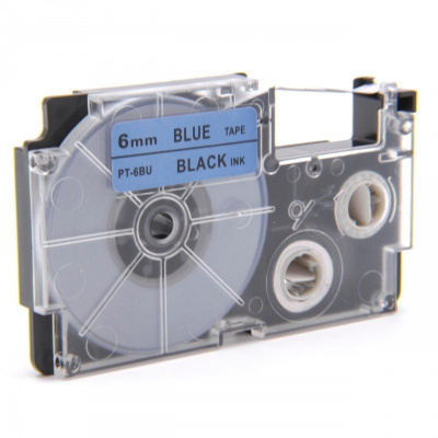 Casio XR-6BU1, 6mm x 8m black / blue, compatible tape