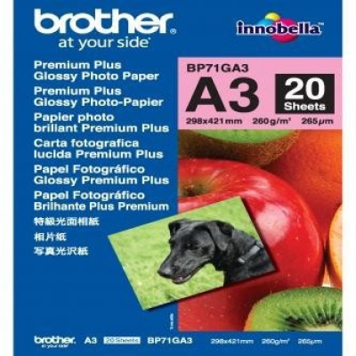 Brother Glossy Photo Paper BP71GA3, 260 g/m2, A3, 20pcs, glossy, inkjet, white, photo paper