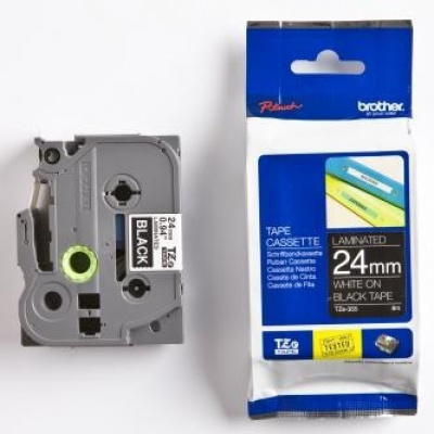 Brother TZ-355 / TZe-355, 24mm x 8m, white text/black tape, original tape