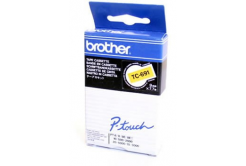 Brother TC-691, 9mm x 7,7m, black text / yellow tape, original tape