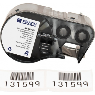 Brady M4-60-483 / 170772, 25.40 mm x 50.80 mm, Polyester, black text / white tape