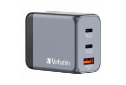 Verbatim GaN 32201, travel mains charger, USB 3.0, USB C, grey, 65 W, interchangeable forks C,G,A