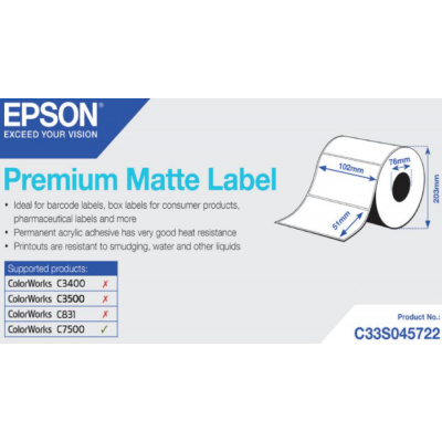 Epson C33S045722 Premium Matte, for ColorWorks, 102x51mm, 2310pcs, white self-adhesive labels