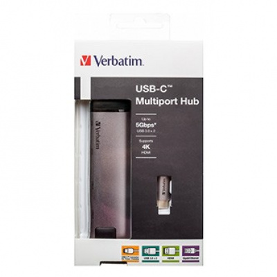 Verbatim 49141 USB C (3.1) hub 5-port, cable length 15cm, 1x USB C, 1x USB A, HDMI, ETHERNET, grey