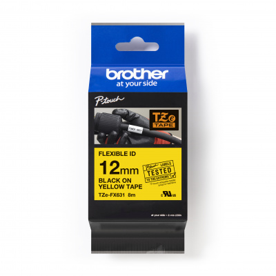 Brother TZ-FX631 / TZe-FX631 Pro Tape, 12mm x 8m, black text/yellow tape, original tape