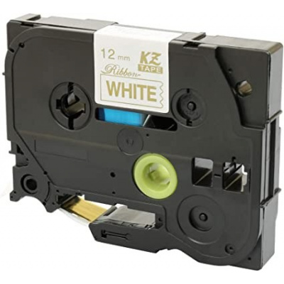 Brother TZe-R234, 12mm x 4m, gold text / white tape, textile ribbon, compatible tape
