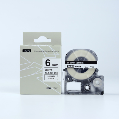 Epson LK-2WBN, SS6KW, C53S652003, 6mm x 9m, black text / white tape, compatible tape