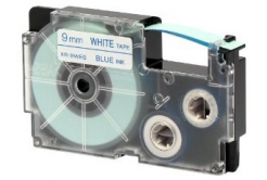 Casio XR-9WEB1, 9mm x 8m, blue text/white tape, original tape