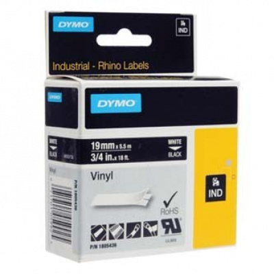 Dymo Rhino 1805436, 19mm x 5,5m, white text/black tape, original tape