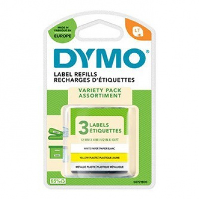 Dymo 91241, S0721800, 12mm x 4m, black text/white, yelllow, silver tape, 3pcs, original tape