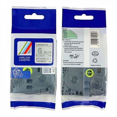 Compatible tape Brother TZ-M911 / TZe-M911, 6mm x 8m, black text / silver tape