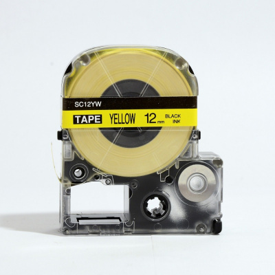 Epson LK-SC12YW, 12mm x 9m, black text / yellow tape, compatible tape