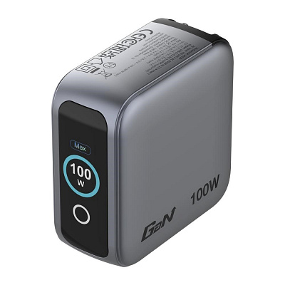 VERBATIM Mini GaN Charger with Display 100W, 2xUSB-C, 1xUSB-A, Grey
