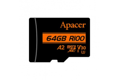 Apacer memory card V30 A2, 64GB, micro SDXC, AP64GMCSX10U8-R, UHS-I U3 (Class 10), with adapter