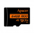Apacer memory card V30 A2, 64GB, micro SDXC, AP64GMCSX10U8-R, UHS-I U3 (Class 10), with adapter