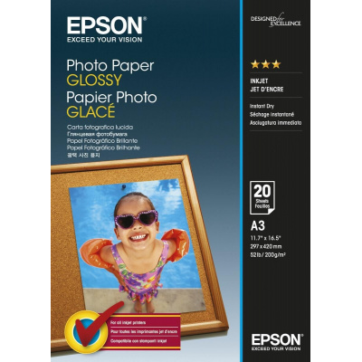 Epson Glossy Photo Paper C13S042536, 200 g/m2, A3, 20pcs, glossy, white, photo paper