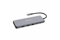 Verbatim 32153 USB-C Hub, Multiport Pro 13 Port, 6x USB-A, 2x USB-C, 2x HDMI, DP, RJ45, 3.5mm Jack audio, grey