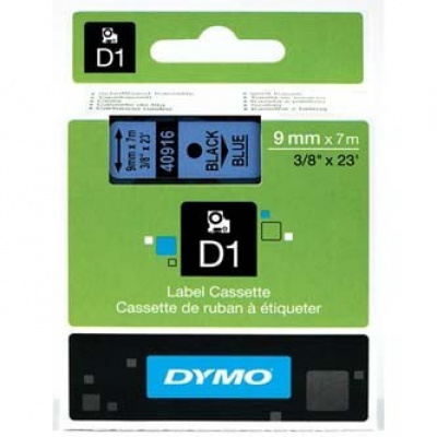 Dymo D1 40916, S0720710, 9mm x 7m black text / blue tape, original tape