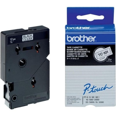 Brother TC-101, 12mm x 7,7m, black text / clear tape, original tape