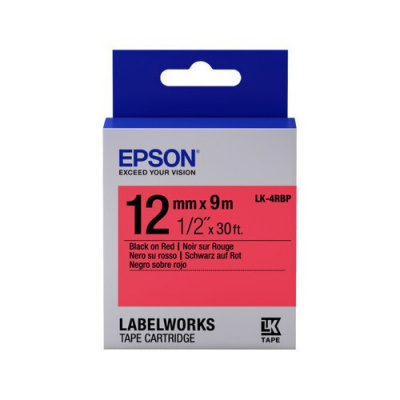 Epson LabelWorks LK-4RBP C53S654007 12mm x 9m, black text / pastel red tape, original tape
