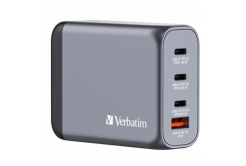 Verbatim GaN 32202, travel mains charger, USB 3.0, USB C, grey, 100 W, interchangeable forks C,G,A