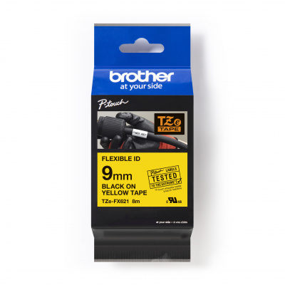 Brother TZ-FX621 / TZe-FX621 Pro Tape, 9mm x 8m, black text/yellow tape, original tape