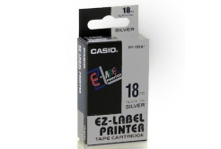 Casio XR-18SR1, 18mm x 8m, black text/silver tape, original tape