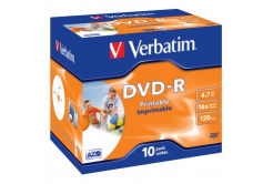 Verbatim DVD-R, Wide Inkjet Printable ID Brand, 43521, 4.7GB, 16x, jewel box, 10-pack, 12cm, pro archivaci dat