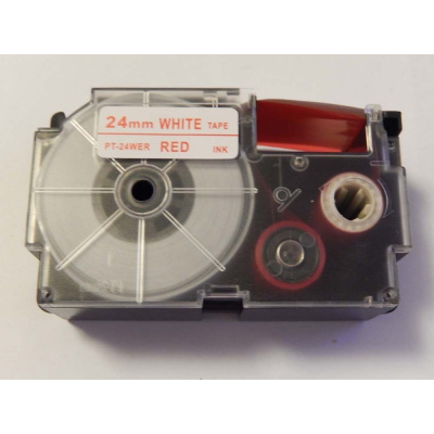 Casio XR-24WER 24mm x 8m red / white, compatible tape
