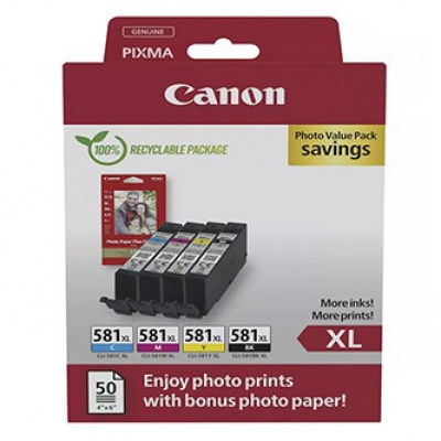 Canon CLI-581XL 2052C006 color (CMYK) multipack of original cartridges + photopaper