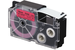 Casio XR-18FPK , 18mm x 8m, black text / signal pink tape, compatible tape