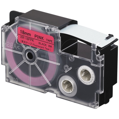 Casio XR-18FPK , 18mm x 8m, black text / signal pink tape, compatible tape
