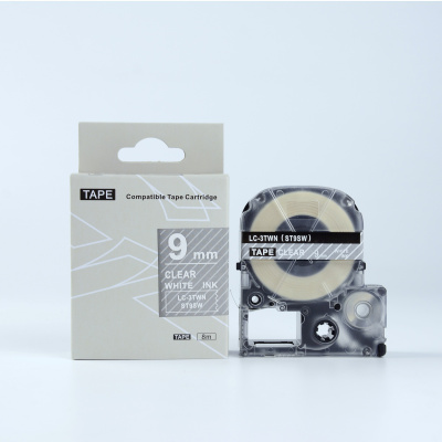 Epson LK-3TWN, ST9SW, 9mm x 9m, white text / clear tape, compatible tape