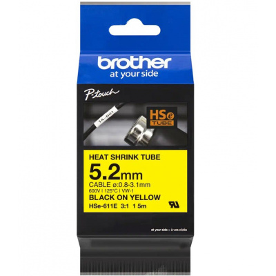 Brother HSe-611E Pro Tape, 5.2 mm  x 1.5 mm, black text / yellow tape, original tape