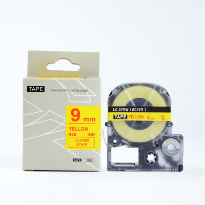 Epson LK-3YRN, SC9YR, 9mm x 9m, red text / yellow tape, compatible tape
