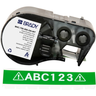 Brady M4C-750-595-GN-WT / 170827, 19.05 mm x 7.62 m, Vinyl, white text / green tape