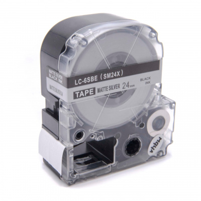 Epson LK-6SBM, SM24X, 24mm x 9m, black text / matte silver tape, compatible tape