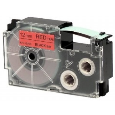 Casio XR-12RD1, 12mm x 8m, black text/red tape, original tape