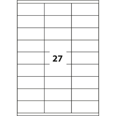 Self-adhesive labels 63,5 x 29,6 mm, 27 labels, A4, 100 sheets