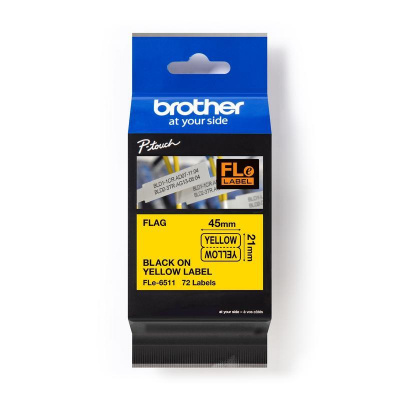Brother FLE-6511 Pro Tape, 45mm x 10.5mm, black text/yellow tape, 72pcs, original tape