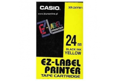 Casio XR-24YW1, 24mm x 8m, black text/yellow tape, original tape