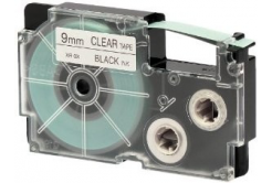 Casio XR-9X1, 9mm x 8m, black text/clear tape, original tape