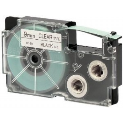 Casio XR-9X1, 9mm x 8m, black text/clear tape, original tape